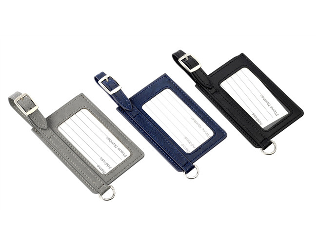 Metal PU Personalised Leather Luggage Tags Rectangle Cool Metal Baggage Tag