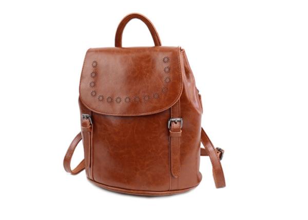 Retro Oil Wax Double Shoulder Bag , Fashionable Bucket Type Student Travel