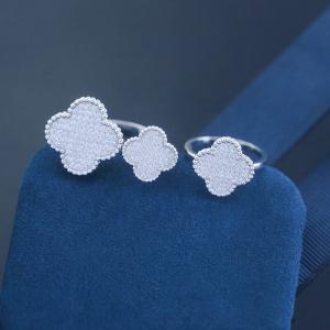 Quality Wholesale 925 Sterling Silver Fine Jewelry Trendy Custom Adjustable Ring Four Leafs Clover Zircon Rings For Girls wholesale