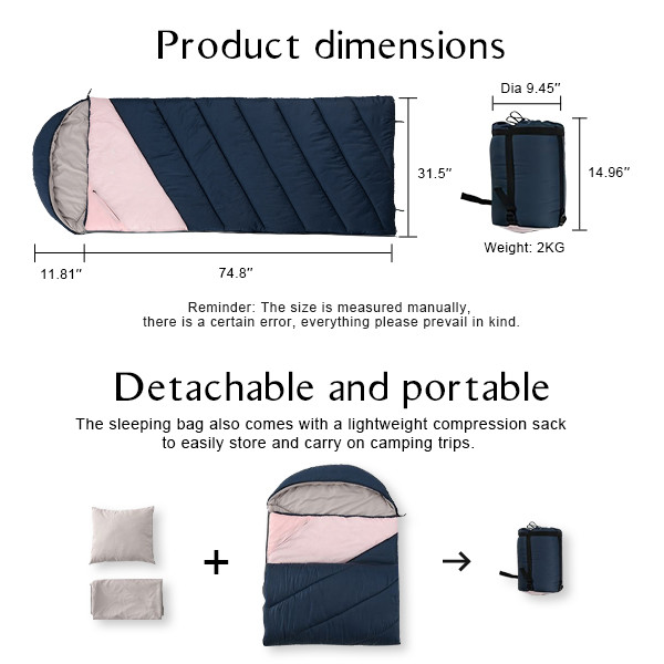 Extra Wide Envelope Style Winter Sleeping Bags Sleeping Bag Pad With Pillow