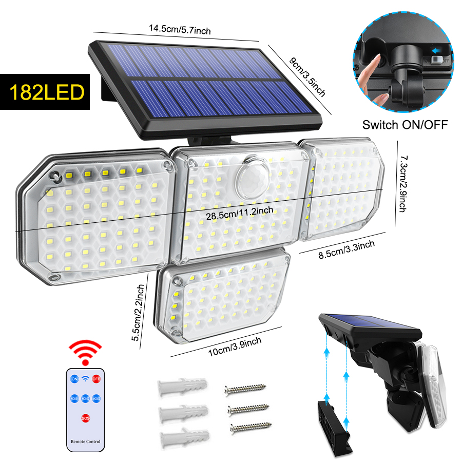 2400mah 181LED Motion Sensor Solar Lamp IP65 1200LM For Garage Garden