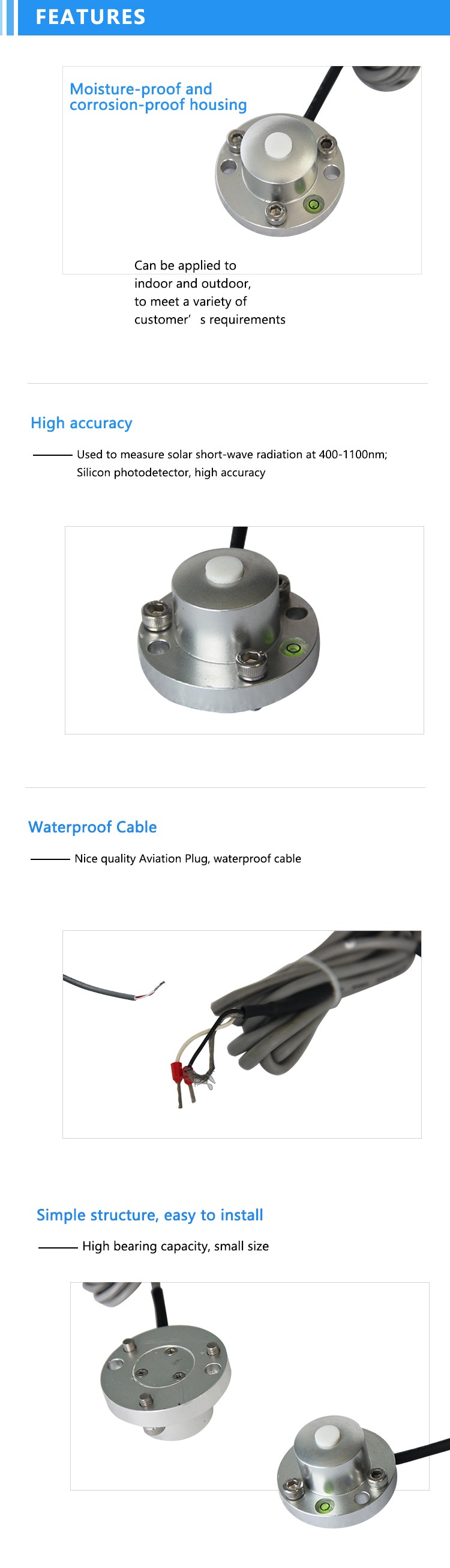 Pyranometer Sensor 0-200mV Output Signal for Solar Radiation Monitoring and Analysis