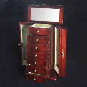 Quality Luxury Jewelry Storage Box, in Rich Rosewood, with Necklaces Hooks, Hidden Mirror, Riingrolls, Sliding Drawers wholesale