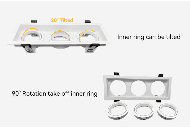 Aluminum Square Spotlight Anti-Glare 90° Rotation 20° Tilt For Commercial Lighting