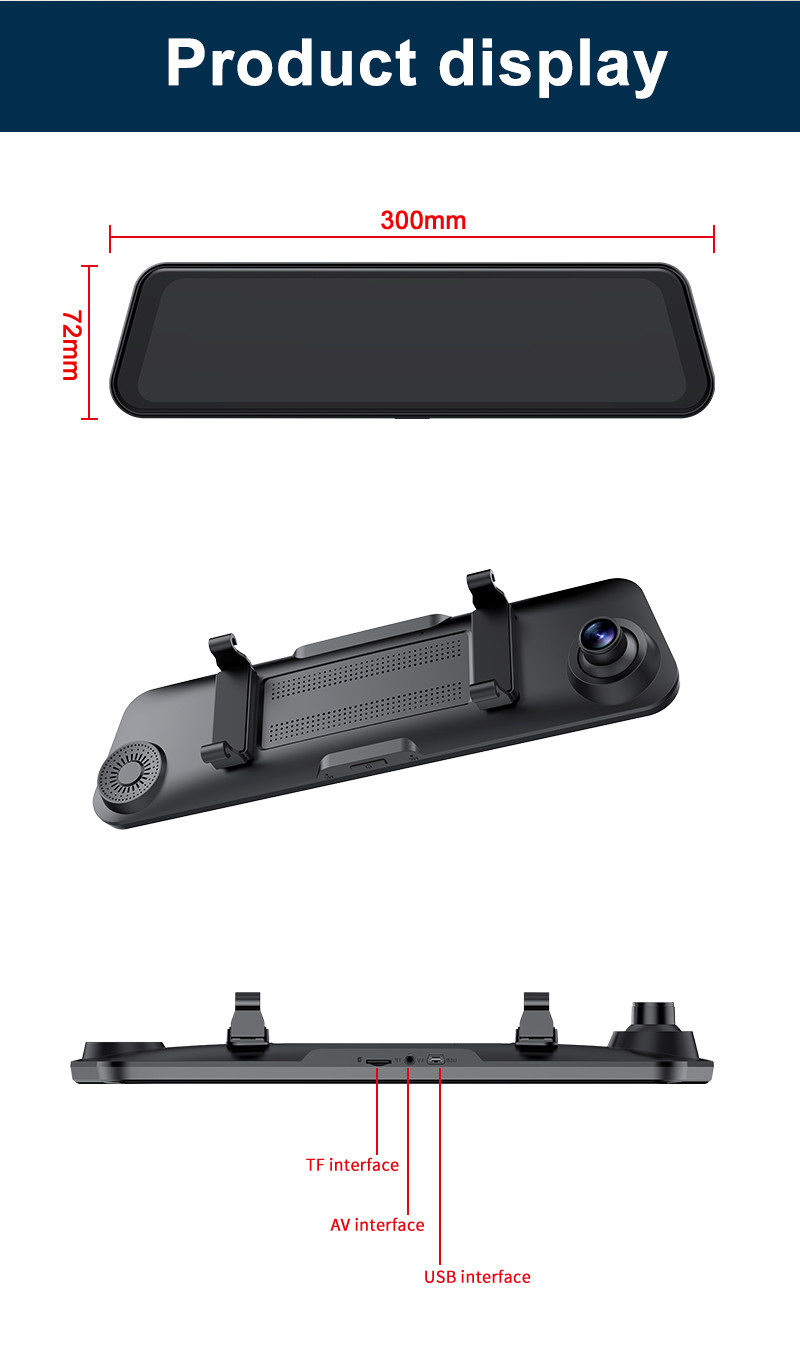 Dual Lens Mirror Dashcam Carplay Reverse Camera Auto Wireless Miracast 2K 12 Inch