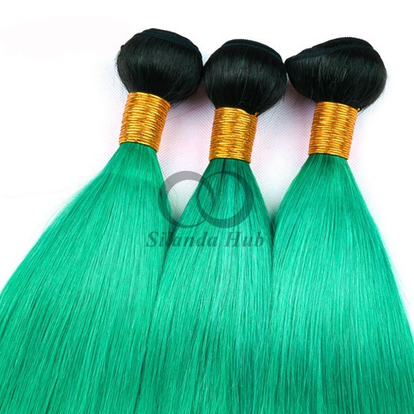 #T1B/Green Straight Remy Human Hair Bundles Sew In Weave Bundles Brazilian Bundle Deals