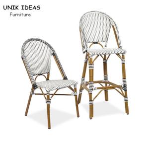 Quality Aluminum Tube High Back Kitchen Chairs Restaurant PE Rattan Bistro Bar Stool wholesale