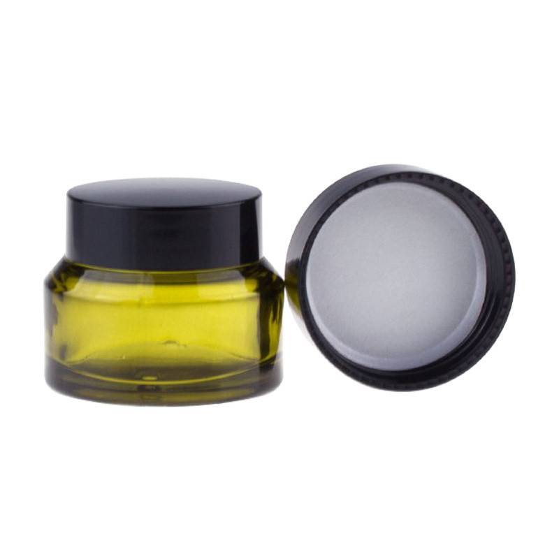 IS09001 Glass Face Cream Jars Clear Olive Green Glass Cylinder Jars With Lids