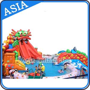 Quality Outdoor Commercial Inflatable Ground Water Park Slide with Pool , Moving Water Park wholesale