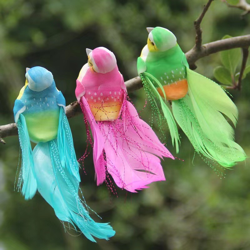 Christmas Party Decoration Artificial Feathered Birds With Accessory