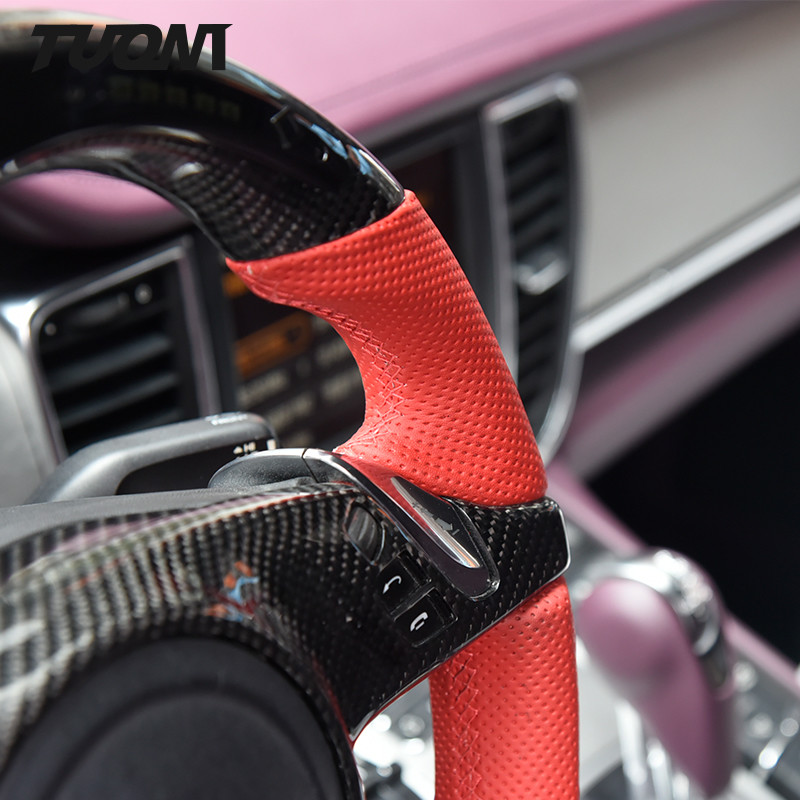 LED Red Leather Porsche Carbon Fiber Steering Wheel Sport Design 350mm