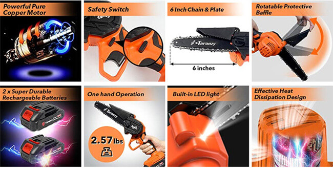 6Inch Battery Powered Handheld Mini Chainsaw Brushless ChainSaw Pruning Shears
