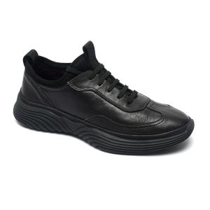 Quality Rubber Outsole Mens Black Leather Sneakers For Sports wholesale