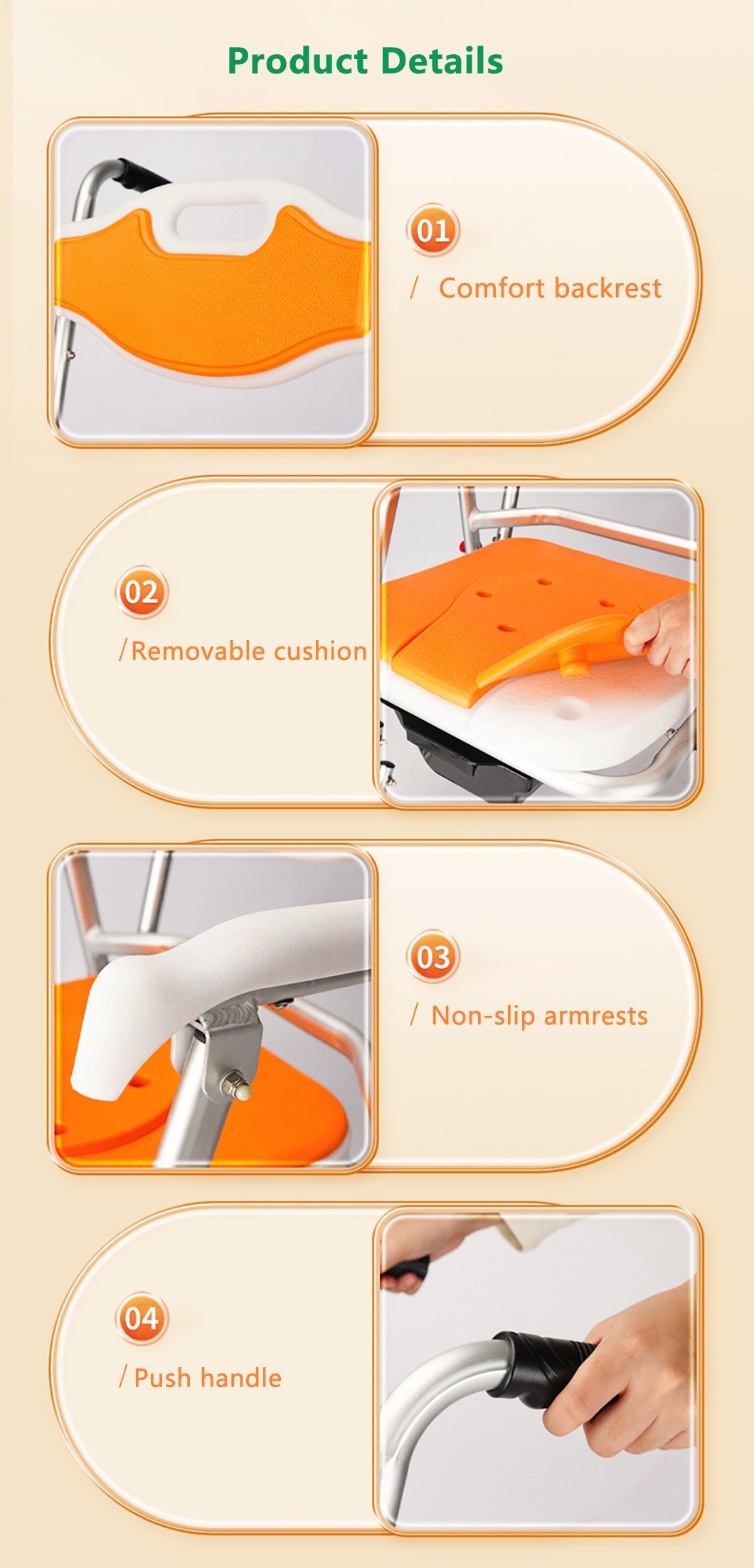 Medical Used Manual Wheelchair Lightweight Folding Commode Chair for Elderly and Disabled People