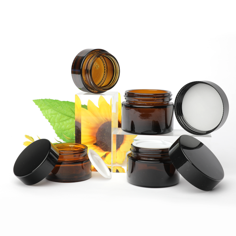 30g 1oz Round Amber Glass Cream Jars Cosmetic Containers With Screw Cap