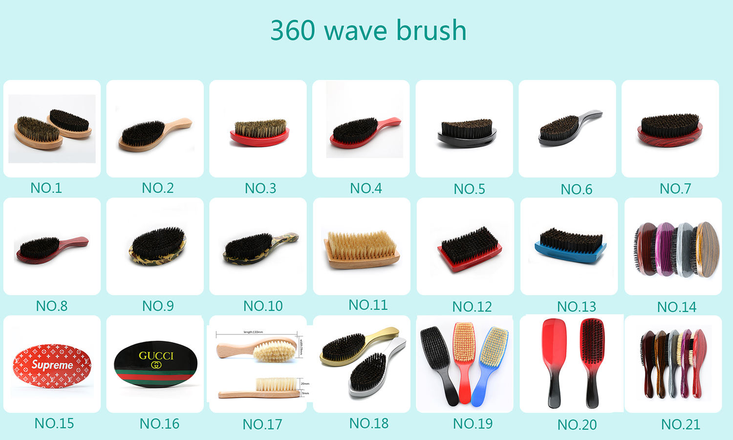Red Woodgrain 360 Wave Curve Brush Abeis Custom Logo PU Paint Boar Bristle Palm