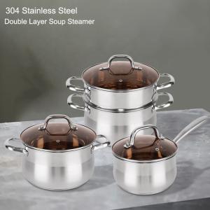 Quality Hot Selling Cookware Set Kitchen Cookware 304 Stainless Steel Double Layer Soup Steamer Pot Ollas Cooking Pot Set wholesale