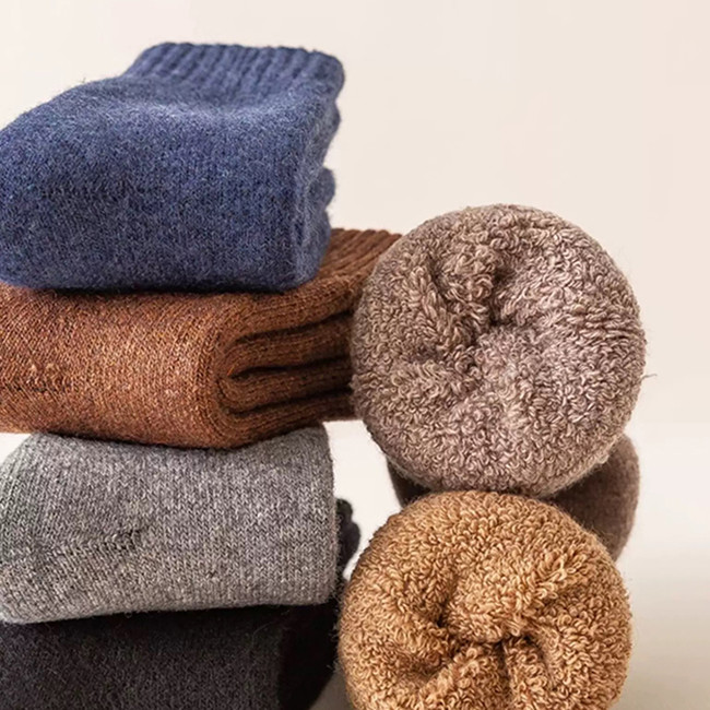 Thick Warm Cozy Solid Color Wool Socks Terry Winter Crew Socks