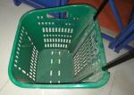 Red Plastic Basket Carts With Wheels Supermarket / Vegetable Shopping Basket