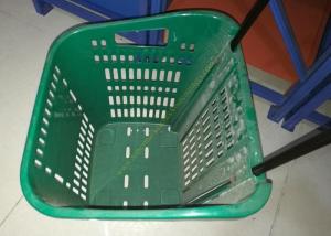 Quality Red Plastic Basket Carts With Wheels Supermarket / Vegetable Shopping Basket wholesale