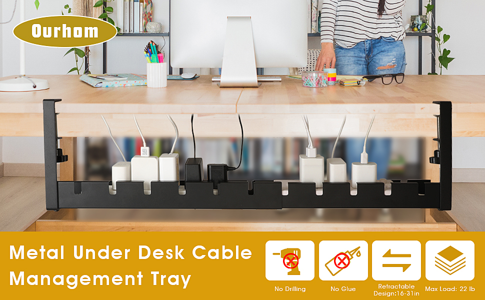 Under Desk Wire Management Cord Organizer Clampable Cable Basket Cord Holder Tray