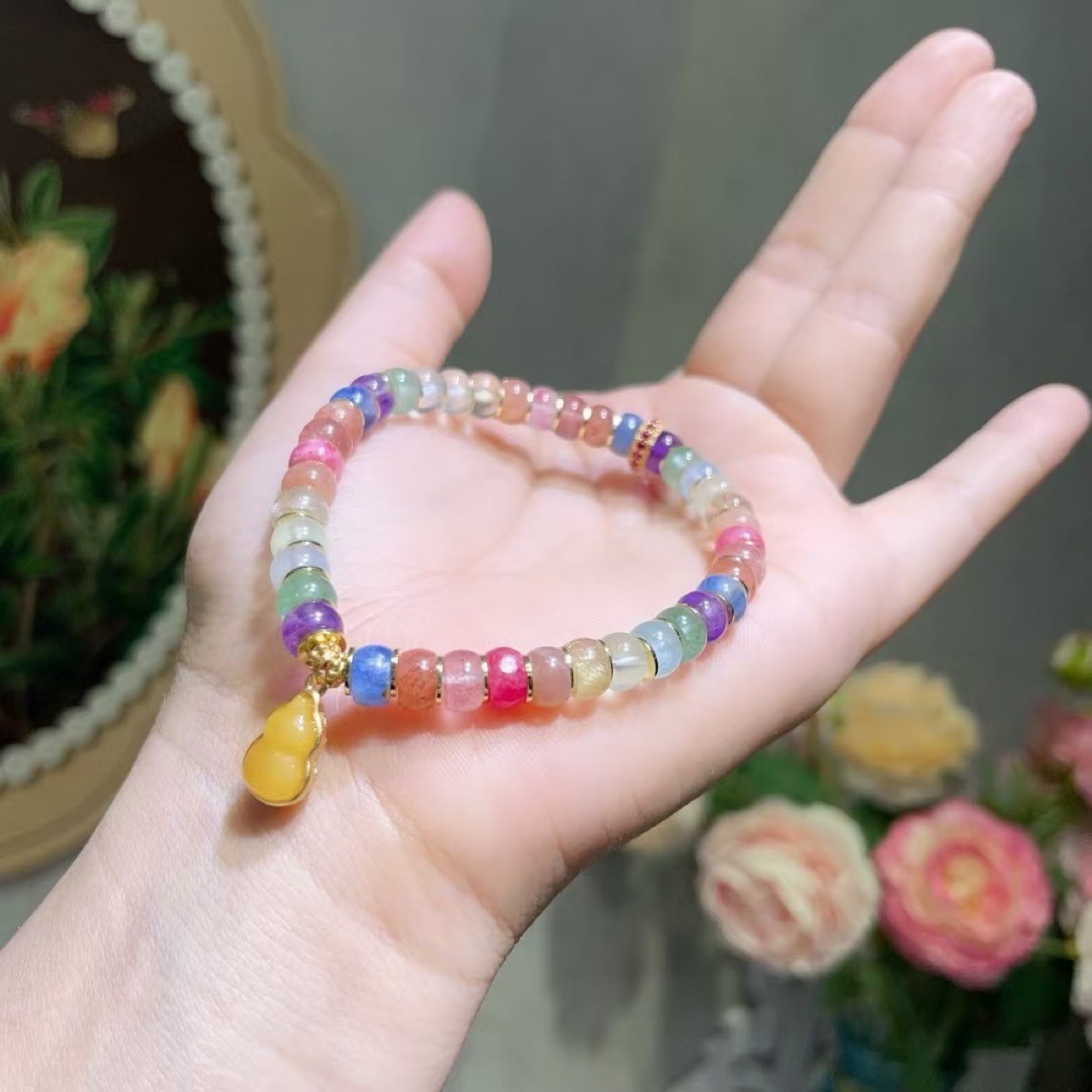 Attract Fortune & Blessing, Lucky Peach Blossom Jewelry For Summer Confidence & Everyday Elegance Lotus Pod Crystal Bracelet, Chinese Feng Shui Lucky