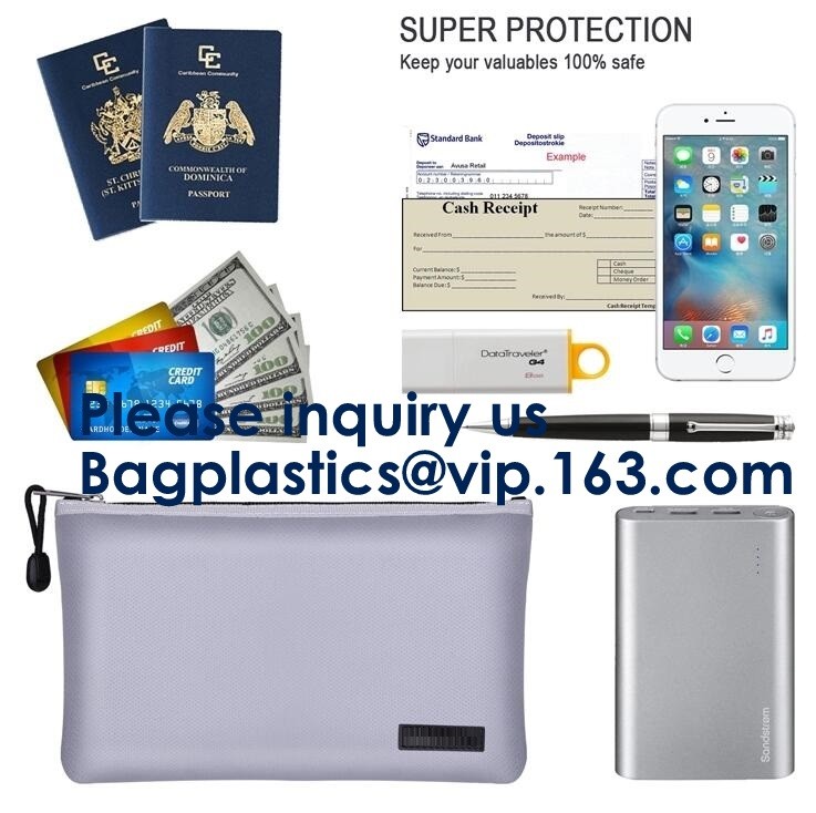 waterproof and fireproof resistant document bag,Lock Box Bag For Documents Money & Office Files Freproof Safe Bag with L