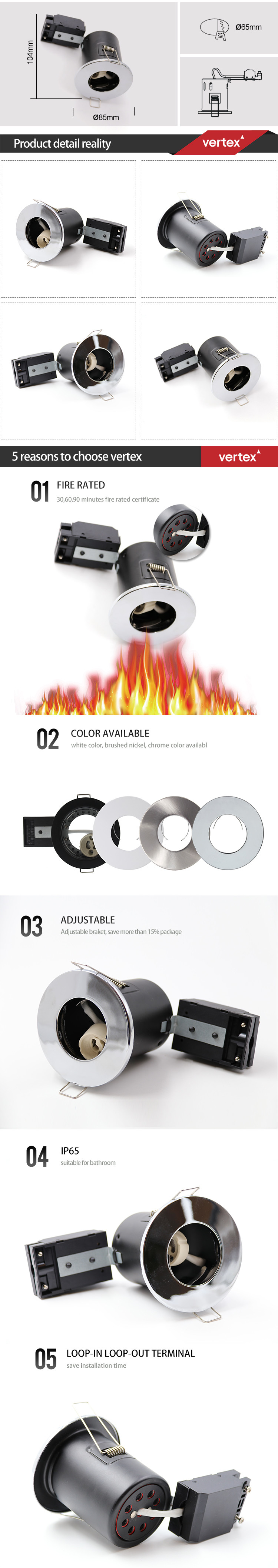 Small Recessed 5W Fire Rated Downlight Round Flat Bezel