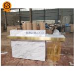 Luxury Office Front Counter Marble Gold Metal Beauty Salon Solid Surface