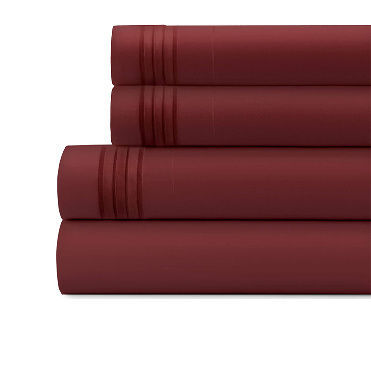 80gsm Microfiber Three Lines Embroidery Bed Sheet Set 4pcs for Bedroom