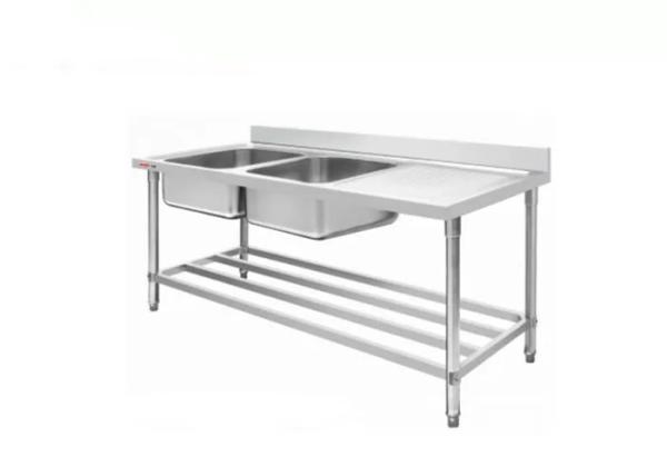Durable Stainless Steel Double Sink Bench , 1800mm Restaurant Kitchen Food