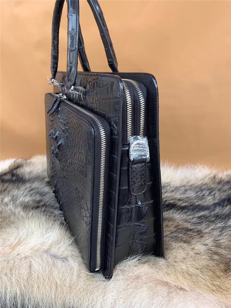 Crocodile Skin Businessmen Working Laptop Briefcase Authentic Real Alligator Leather Male Large Black Top-handle Handbag