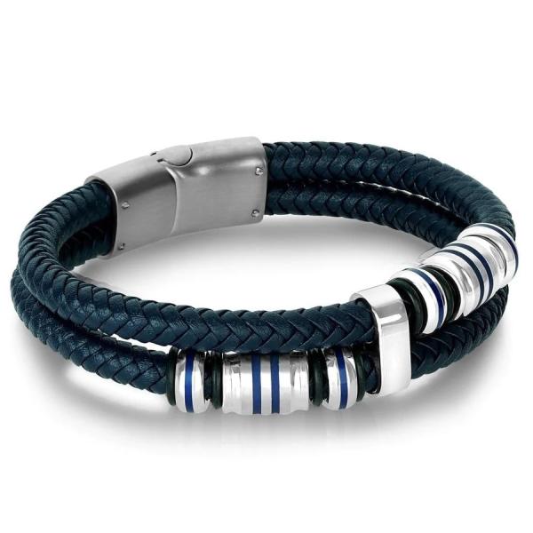 Hip Hop Blue Painted Leather Punk Bracelets With Magnet Buckle Jewelry Men
