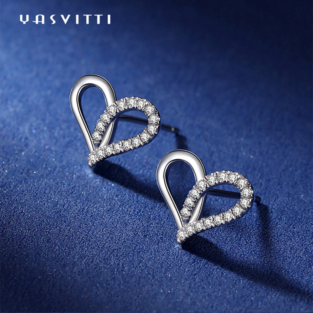 7.7x9.5mm 1.1g Sterling Silver Heart Earrings Platinum Plated Silver Ear Drops