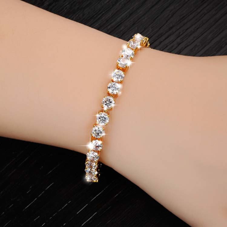 Gold Plated Cubic Zironia Tennis Bracelet Charm Women Wedding Jewelry(JKS408-Y)