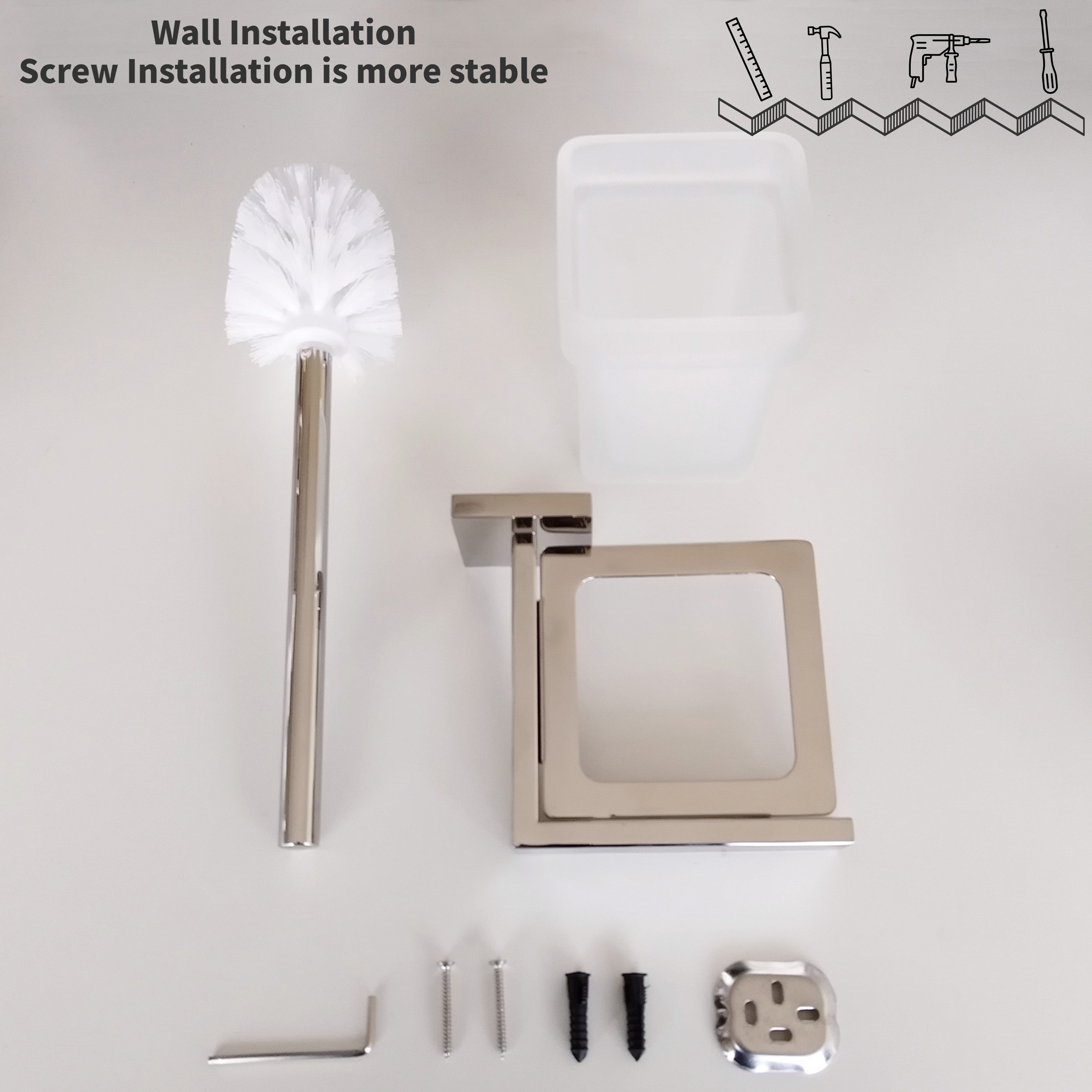 Sus304 Chrome Decorative Toilet Brush Holders Set Wall Mounted