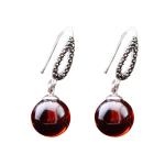 Thai Sterling Silver Marcasite Retro Earrings Synthetic Garnet Bead Drop Earring