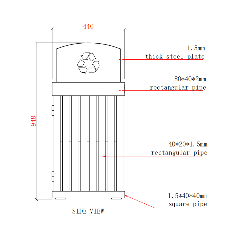 Surface Mounted 120L Garbage Bin , Metal Trash Can With Two Galvanized Plate Liners