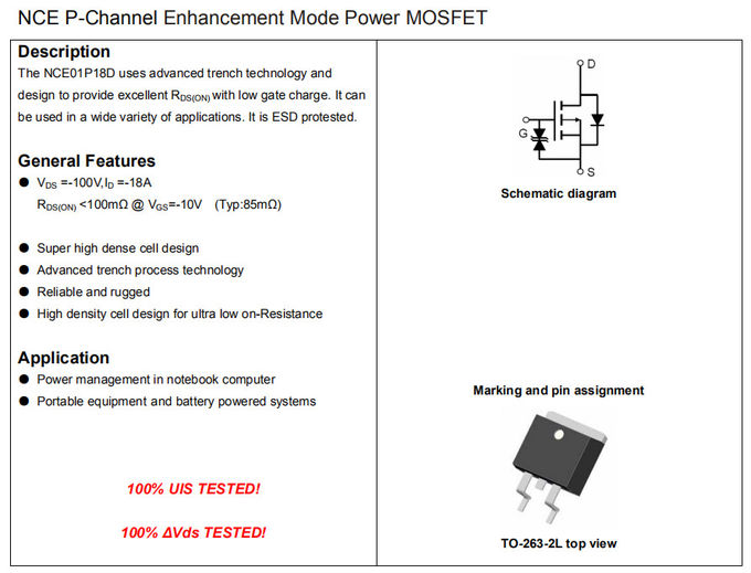 01P18 TO-263 Mosfet Power Transistor