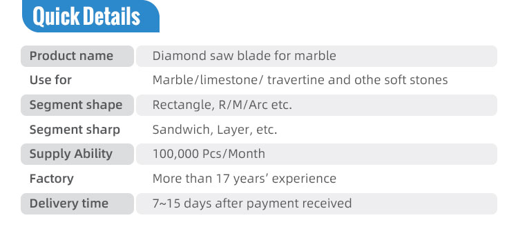 Good Sharpness and Stable Performance D400 Diamond Saw Blades for Marble Stone Cutting