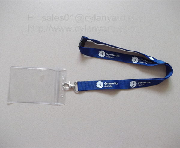 Small wholesale custom polyester neck ribbon with plastic badge pouch