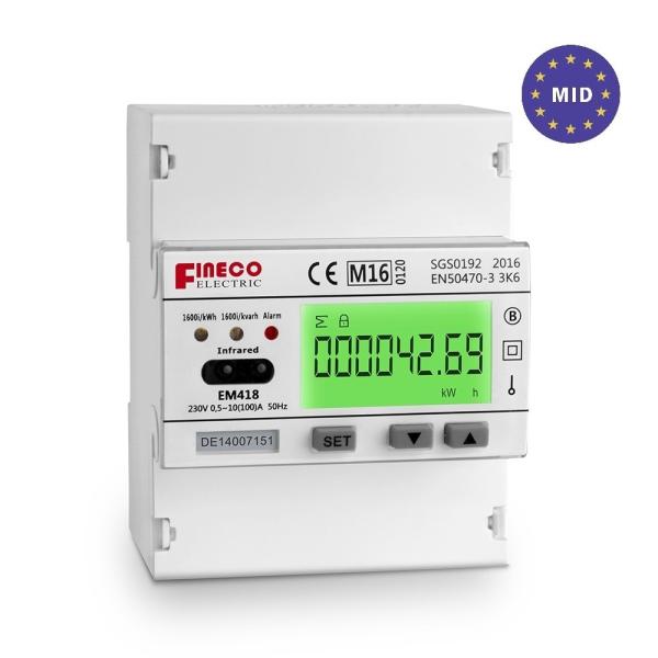 Modbus RTU/M-bus Communication EM418 230V 10 100 A MID Approved Dual Tariff