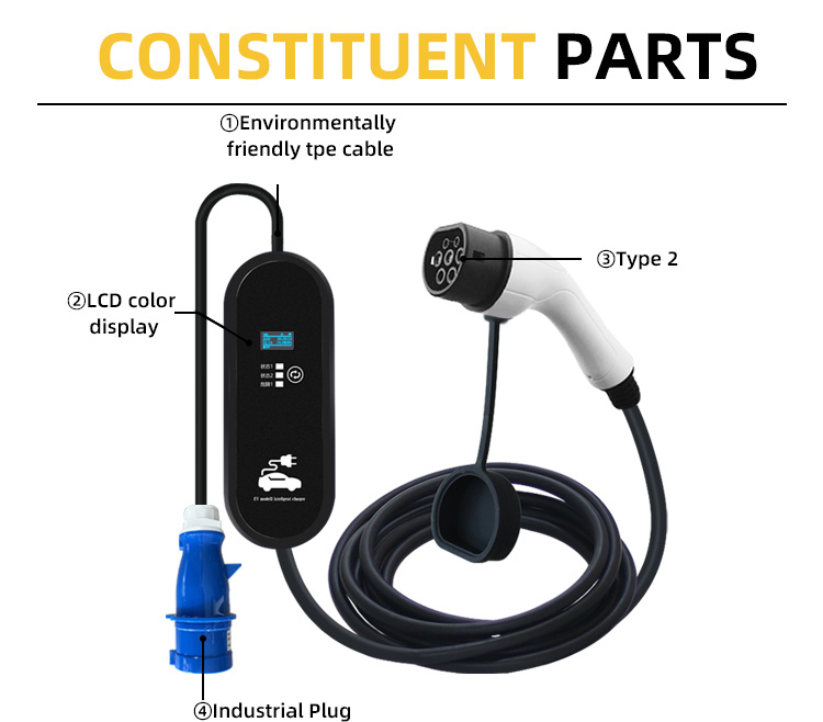 Condition Interface Charging Power Stations Portable 7KW Type 2 Electric Car Fast Charger with Adjustable 32A Max Current