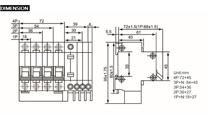 DZ47LE 3P+N 63A 380V Small earth leakage circuit breaker DZ47LE-63A Household leakage protector switch RCBO