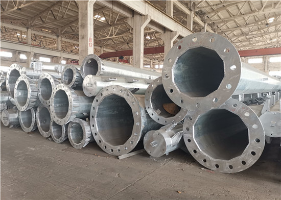 Galvanized Conical Steel Electric Pole With Nameplate 110KV Transmission Line