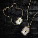 Large Tag 15.7'' Stainless Steel Necklace And Bracelet Set White Fritillary