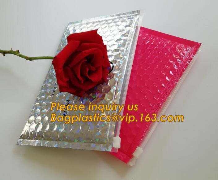 Cosmetic Pink Slider Padded Bag/Silver k Bag With Bubble,Padded Envelopes Cheap Aluminium Foil k Holographic