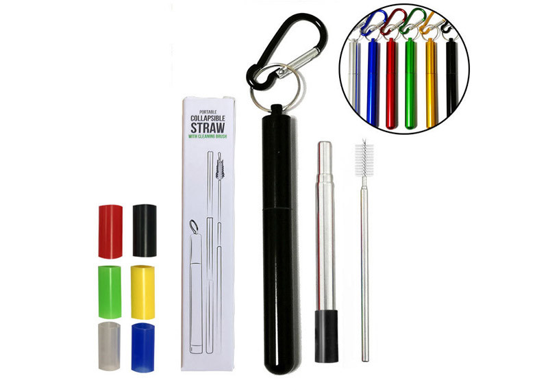 Restaurant Retractable Stainless Steel Straws With Aluminum Alloy Storage Tube