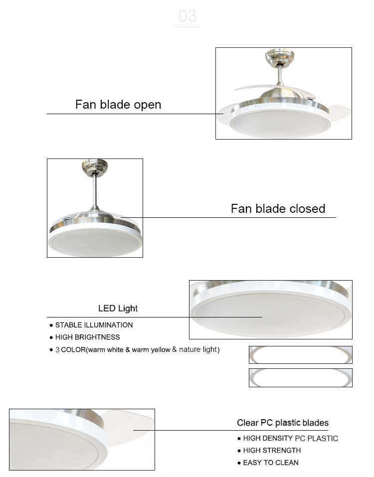 Energy Saving Silent Remote Control LED Ceiling Fan Light with 2- Metal Lamp Body