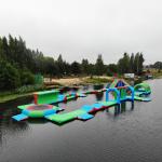 Durable 0.9mm PVC Tarpaulin Inflatable Lake Water Park Green , Blue And Red
